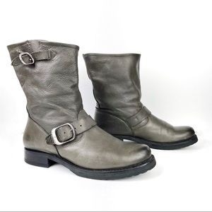 Frye Veronica Short Grey Leather Mid Calf Boots